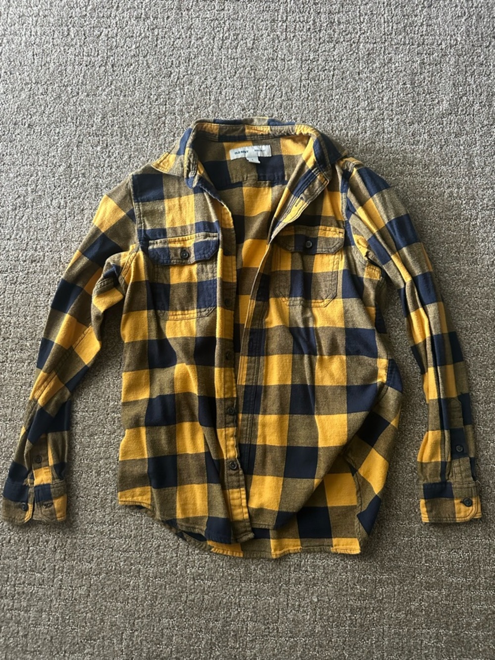 Old Navy Yellow and Navy Plaid Button-Down Shirt